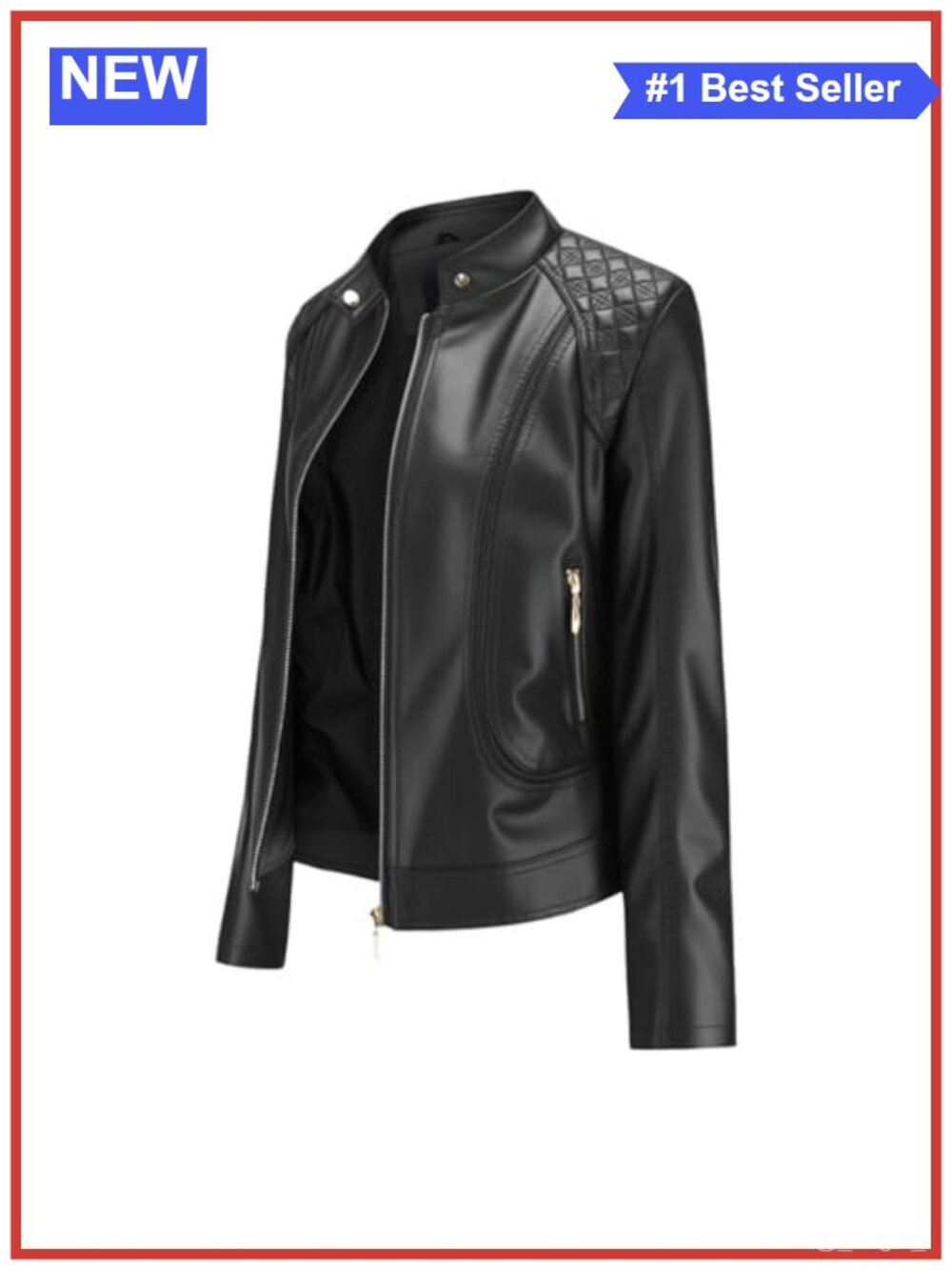 Faux Leather Moto Jacket Short Aviator Zip Up Fitted Women's